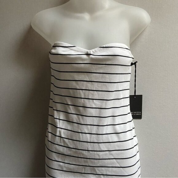 NWT Brunette the Label  Ribbed Stripped Tube Strapless Maxi Dress Sz M/L - Picture 4 of 10